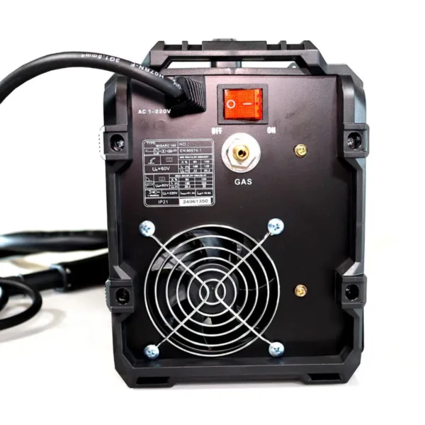 Pinnacle Welding MIGARC 165 MIG ARC TIG Welding Machine back view displaying power switch and gas input