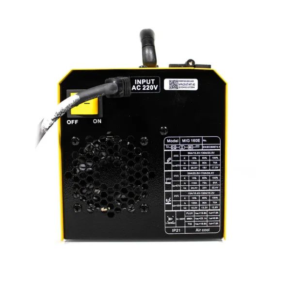 Rear view of Rilon 160E Gasless MIG Welding Machine showing power input and ventilation