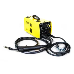 Complete Rilon 160E Gasless MIG Welding Machine setup with ground clamp and accessories