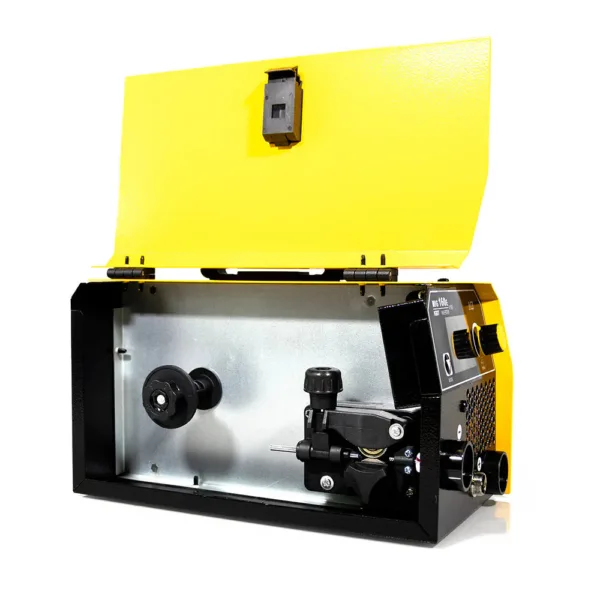 Side view of Rilon 160E Gasless MIG Welding Machine with open wire feed compartment